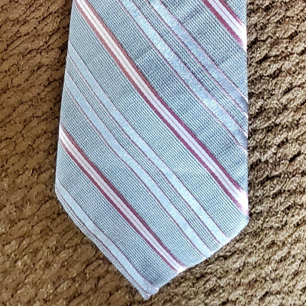 Vintage KETCH Tie (Men's Silver, Grey, Maroon Stripes)